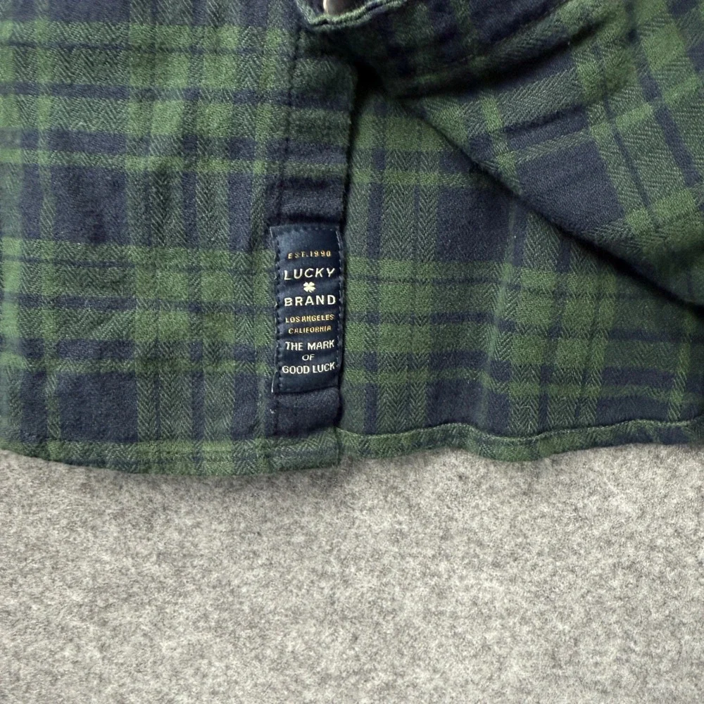 Lucky Brand‎ Mens Saturday Stretch Green Plaid Western Snap Front Shirt Medium